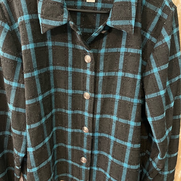 Christopher & Banks Black and Blue Plaid Button-Up Shirt Blazer perfect - Picture 3 of 5